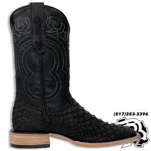 ‘’JAMES’’ PYTHON ORIGINAL MATTE BLACK SQUARE TOE MEN BOOTS