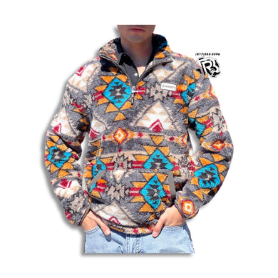 “ Jordan “ | Hooey MENS brown Aztec fleece pullover with brown collar | HFP001BRAZ