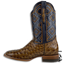 Load image into Gallery viewer, HONEY -OSTRICH PRINT | MEN SQUARE TOE WESTERN COWBOY BOOTS