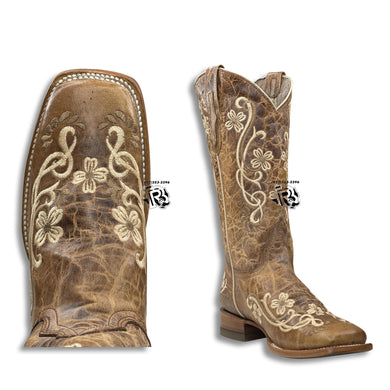 “ HEISER GOLD “ | WOMEN WESTERN SQUARE TOE BOOTS RUSTIC BROWN