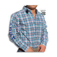 Load image into Gallery viewer, “ Nathaniel “ | Men Ariat Long Sleeve Shirt Blue Square Pattern 10040573