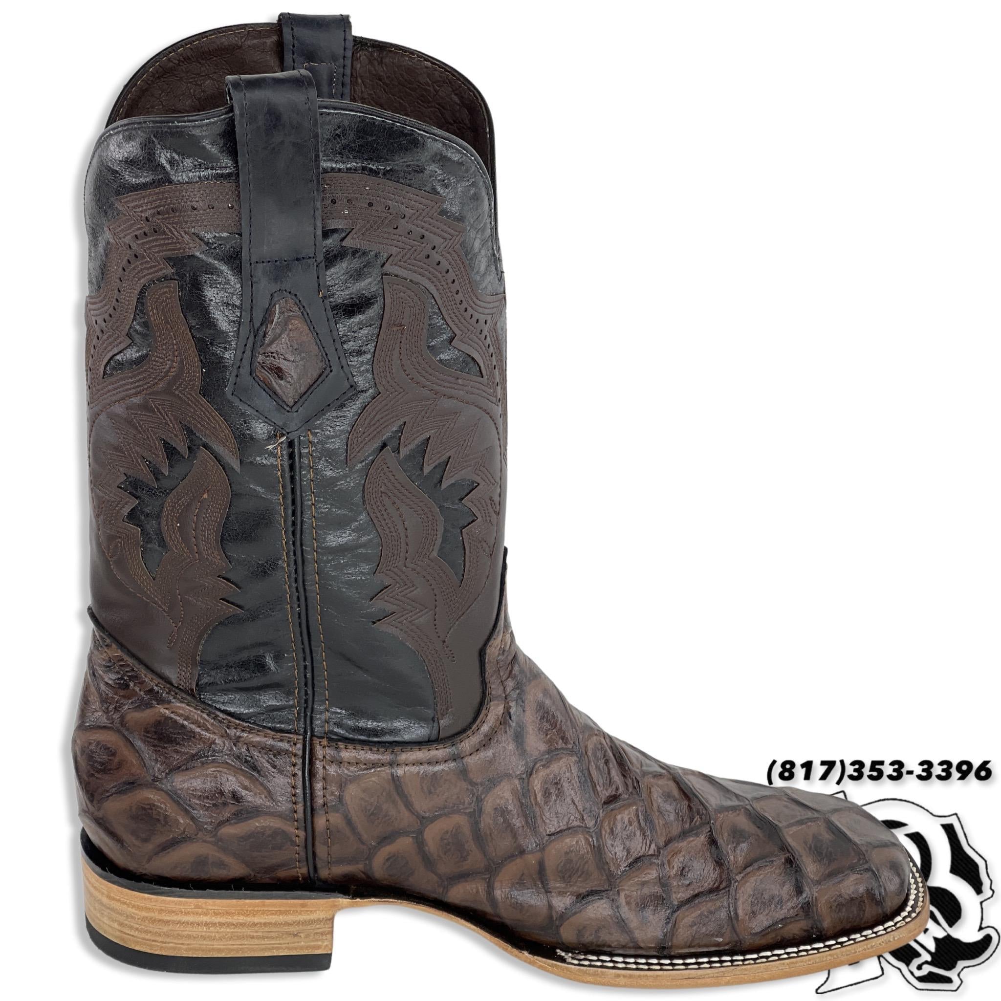 BIG BASS (FISH) BROWN PRINT | MEN SQUARE TOE BOOTS STYLE #6060