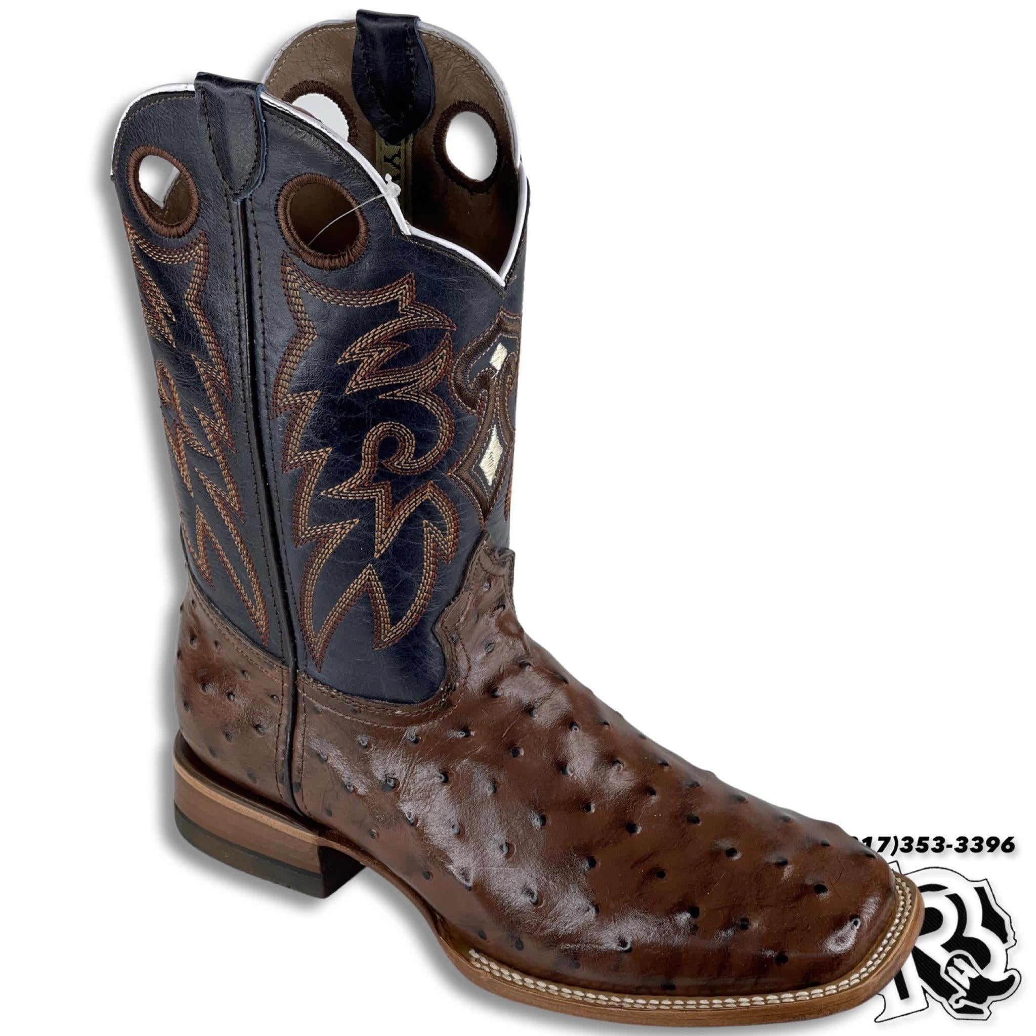 -OSTRICH BROWN PRINT | MEN SQUARE TOE WESTERN COWBOY BOOTS