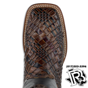 BASKET WEAVE | TAN/BLACK MEN SQUARE TOE BOOTS