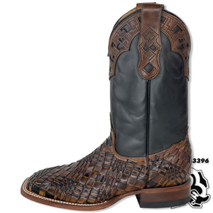 BASKET WEAVE | TAN/BLACK MEN SQUARE TOE BOOTS