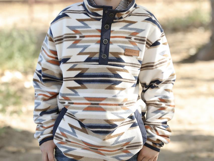 CINCH CREAM AZTEC FLEECE PULLOVER KIDS BOYS SWEATER MWK7590012