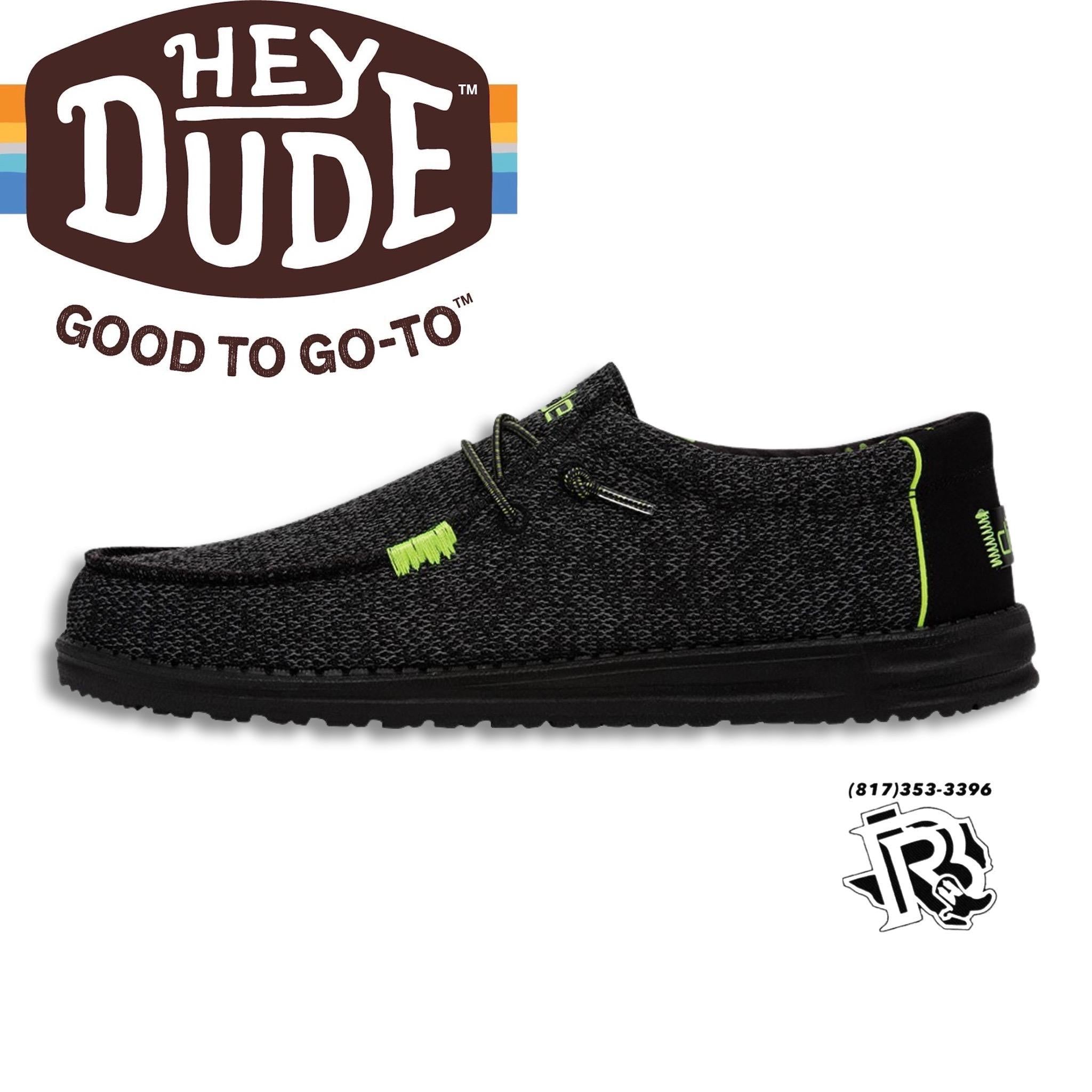 “ NEON LIME “ HEY DUDE MEN SHOES BLACK WALLY 110358015