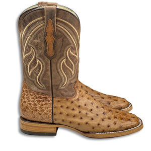 ORIGINAL OSTRISH | MEN BRANDY BRUCIATO WESTERN SQUARE TOE BOOTS