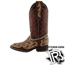 Load image into Gallery viewer, BR BOOTS : Tooled leather natural SQUARE TOE BOOTS
