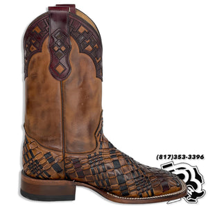 BASKET WEAVE | TAN/LIGHT BROWN MEN SQUARE TOE BOOTS