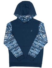 Load image into Gallery viewer, “ Rex “|  SUMMIT HOOEY MENS NAVY HOODY WITH BLUE AZTEC SLEEEVE HH1191NVAZ