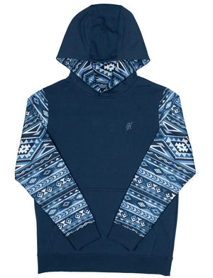 “ Rex “|  SUMMIT HOOEY MENS NAVY HOODY WITH BLUE AZTEC SLEEEVE HH1191NVAZ