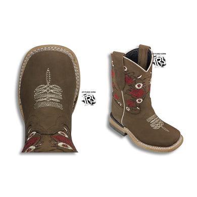 “ Katie  “ | Youth Girls Western Cowgirl Square Toe Boots Red Roses