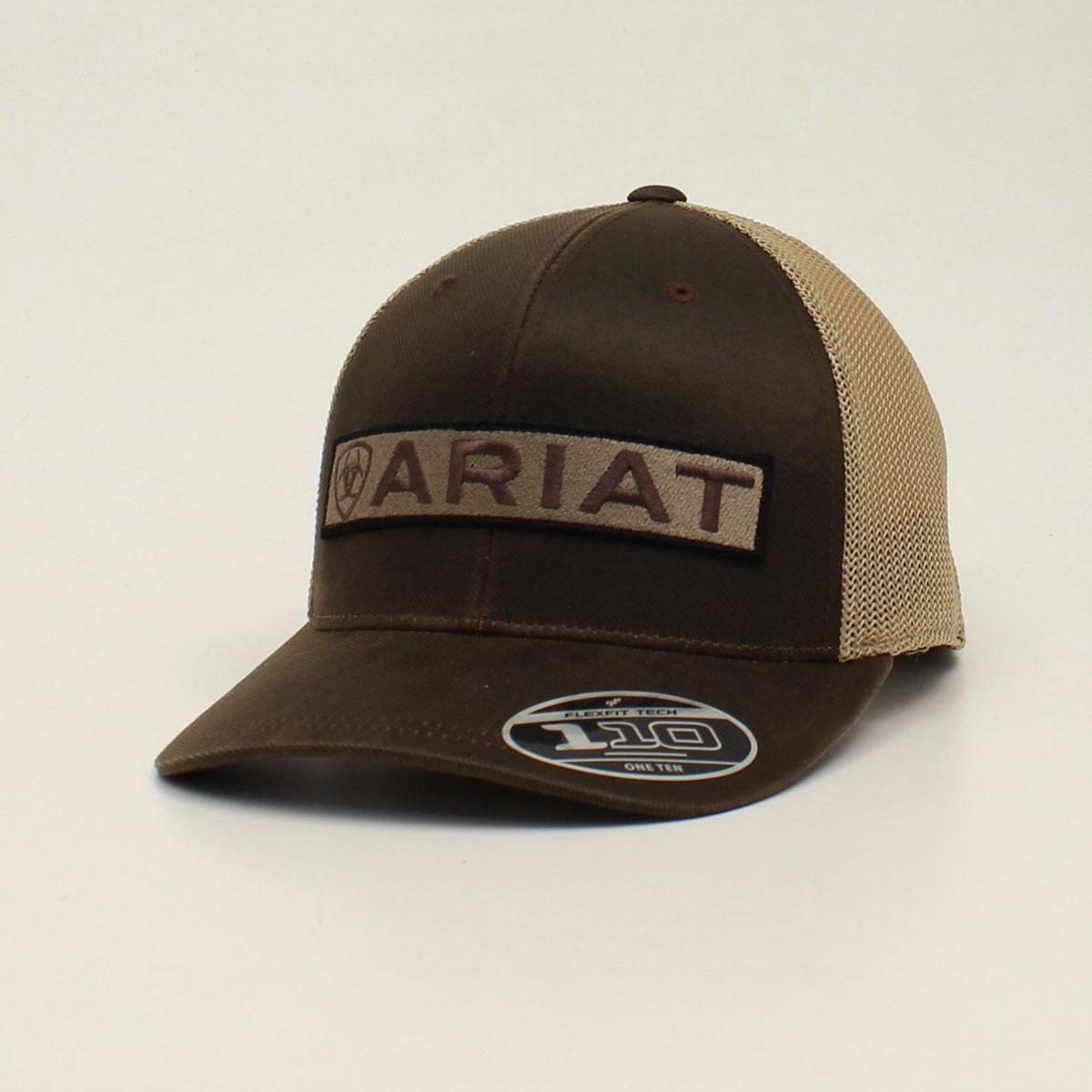 ARIAT MENS SNAP BACK FLEX FIT 110 LONG LOGO BROWN