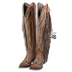 “ EMILY “ | WOMEN WESTERN BOOTS TAN WITH FRINGE