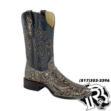 Load image into Gallery viewer, TOOLED LEATHER PRINT | SQUARE TOE MEN BOOT GREY
