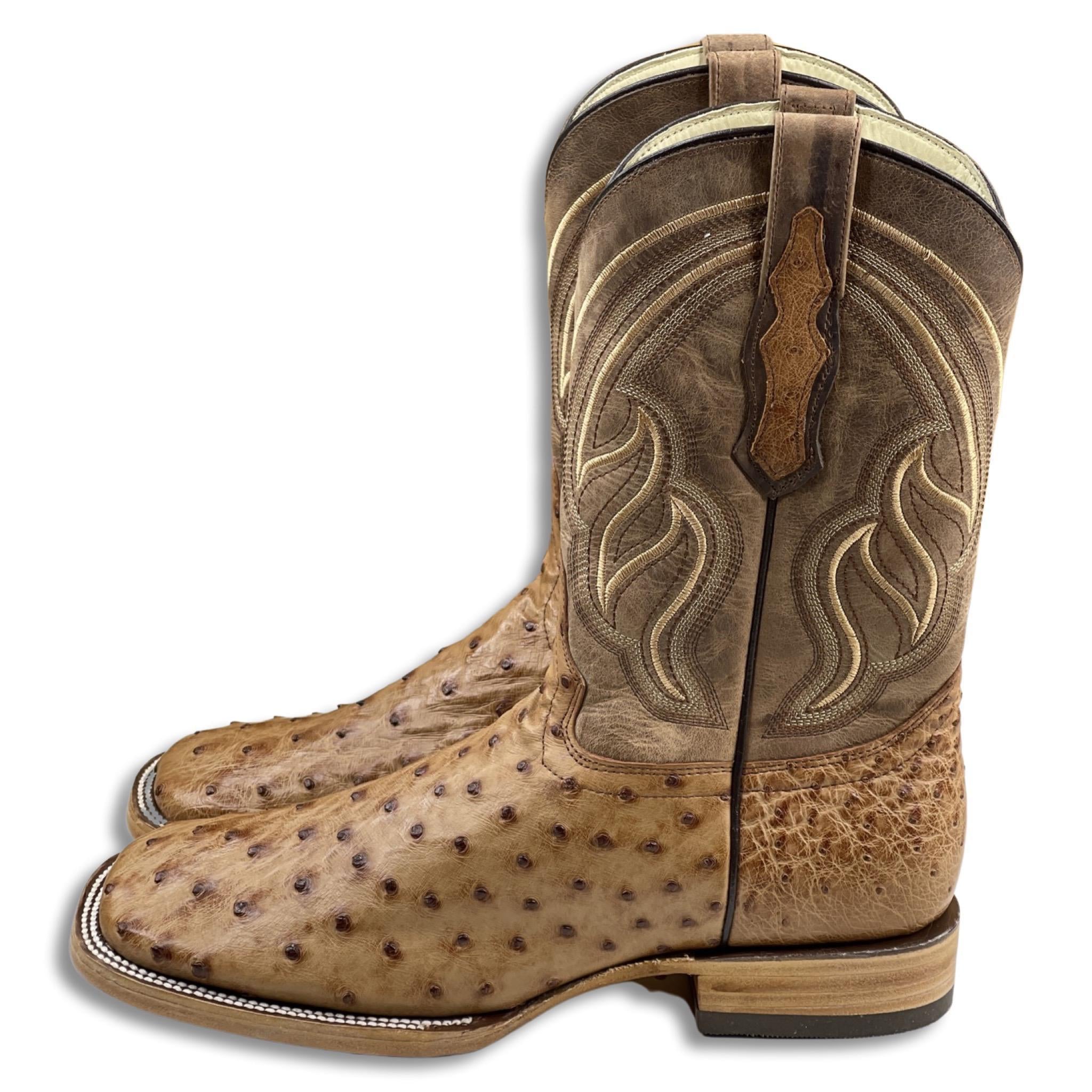 ORIGINAL OSTRISH | MEN BRANDY BRUCIATO WESTERN SQUARE TOE BOOTS