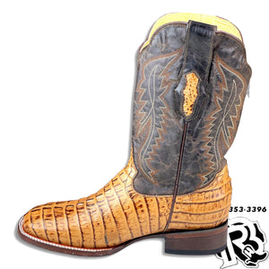 CAIMAN TAIL PRINT | HONEY RUSTIC FINISH SQUARE TOE BOOTS MOH347