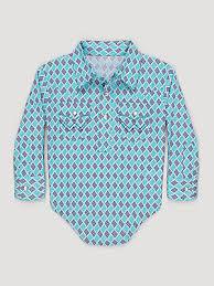 BABY BOY LONG SLEEVE PRINT BODYSUIT WITH WESTERN SNAP PLACKET IN BLUE PQ2970B