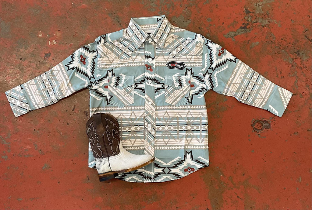 BOYS  LONG SLEEVE AZTEC WOVEN SNAP AQUA | RRBSOSR0Q4