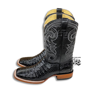 -CAIMAN BELLY ORIGNAL BLACK | MEN WESTERN SQUARE TOE BOOTS
