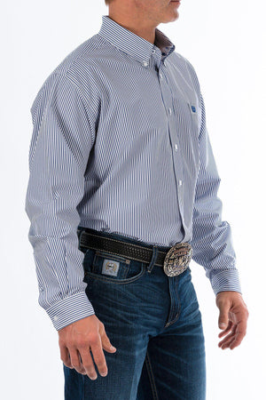 CINCH'S MEN'S ROYAL BLUE STRIPE BUTTON-DOWN WESTERN SHIRT