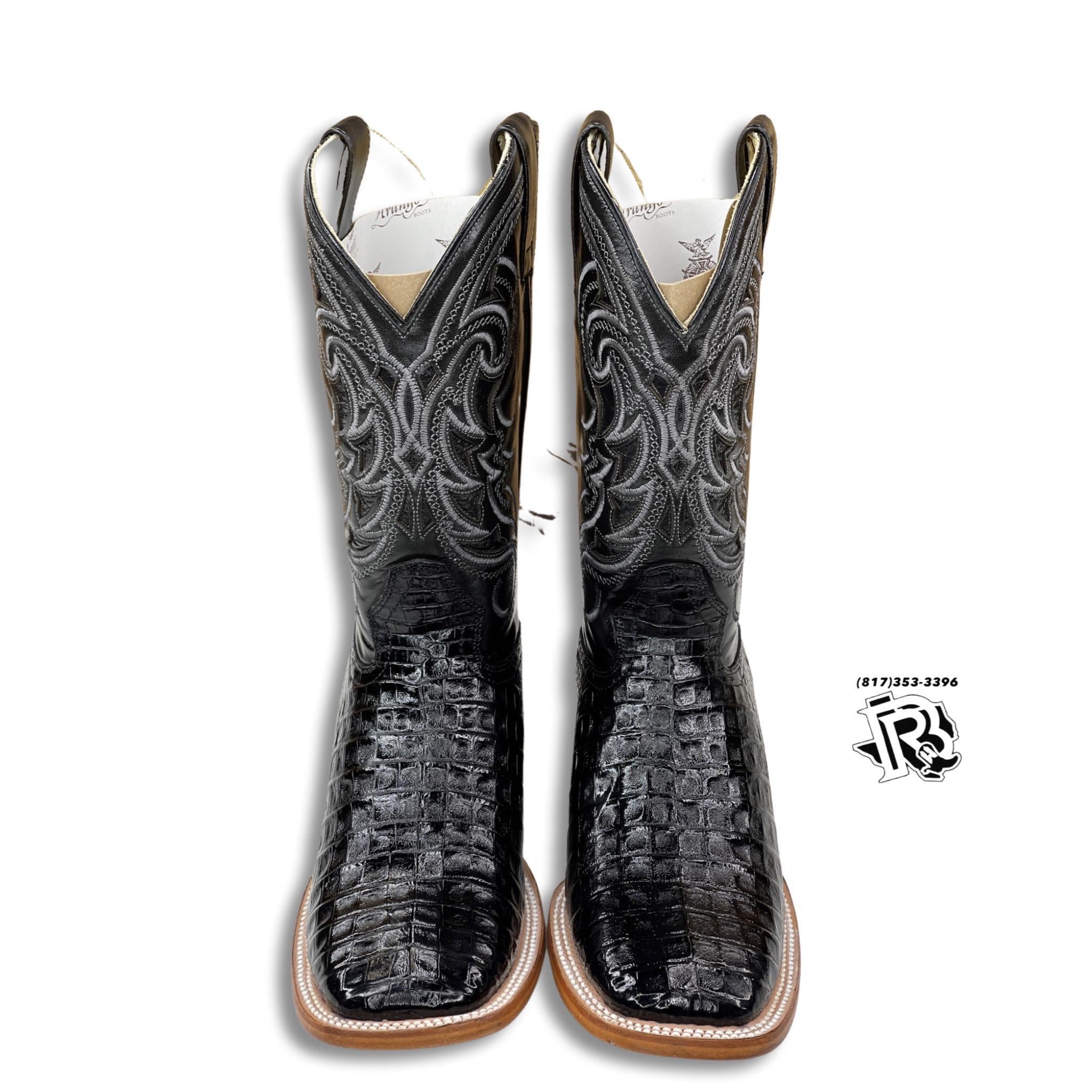 CAIMAN BELLY ORIGNAL BLACK | MEN WESTERN SQUARE TOE BOOTS ARANGO