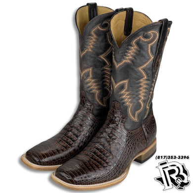 Men Boots | Brown Caiman Print Western Square Toe Boots