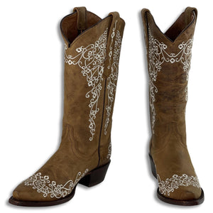 WOMEN BOOTS | BROWN WHITE EMBROIDERY STYLE #302