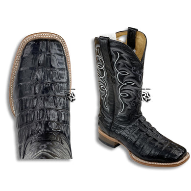 “ Travis “ | Men Western Square Toe Boots Black Leather Print