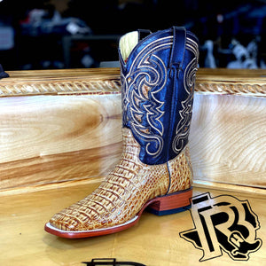 BR BOOTS : CAIMAN HORNBACK TAN SQUARE TOE BOOTS