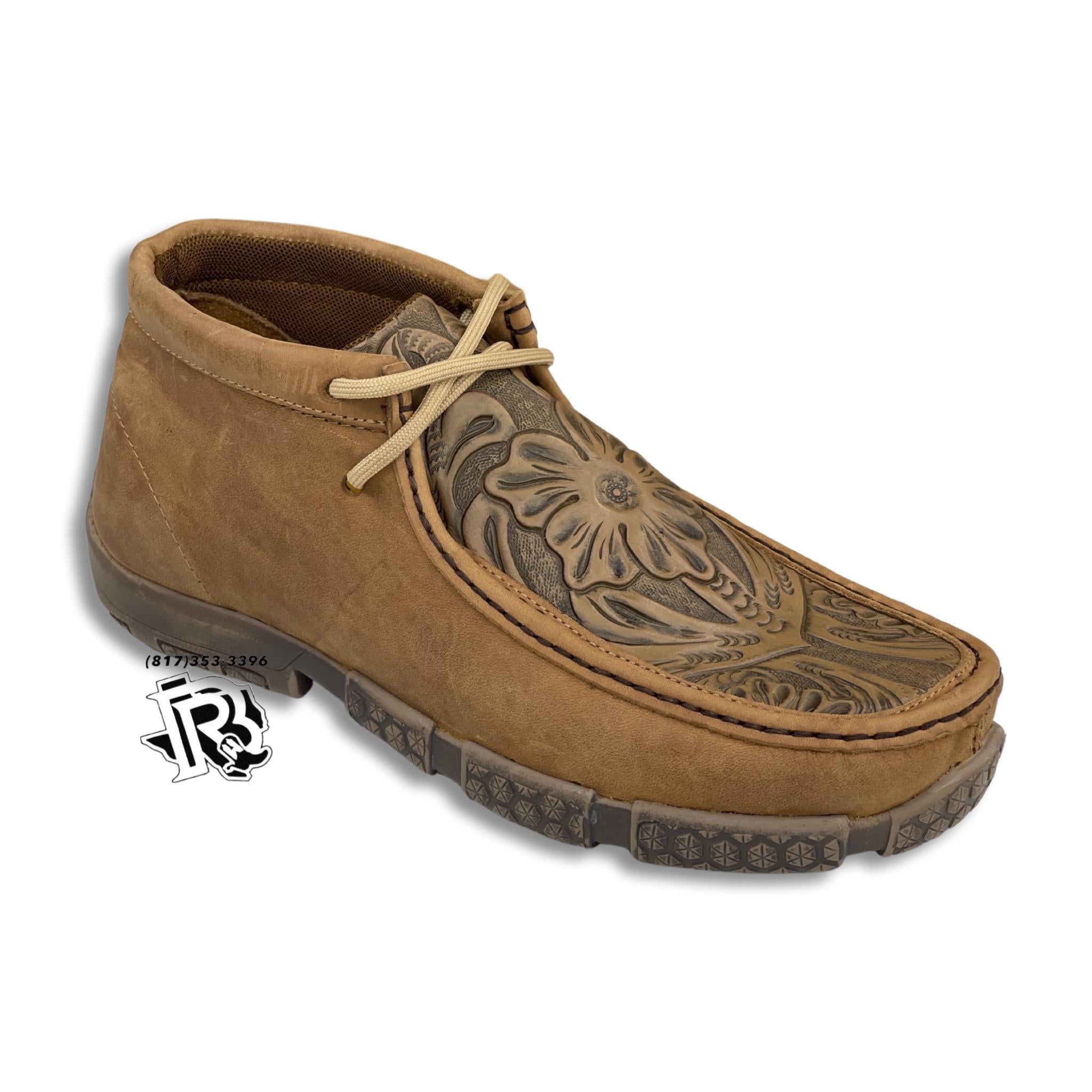 “ FRANK “ | MEN MOC SHOES WITH TOOLED LEATHER LIGHT BROWN