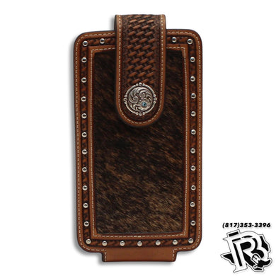 NOCONA CELL CASE | CALF HAIR LARGE ROUND CONCHO BROWN