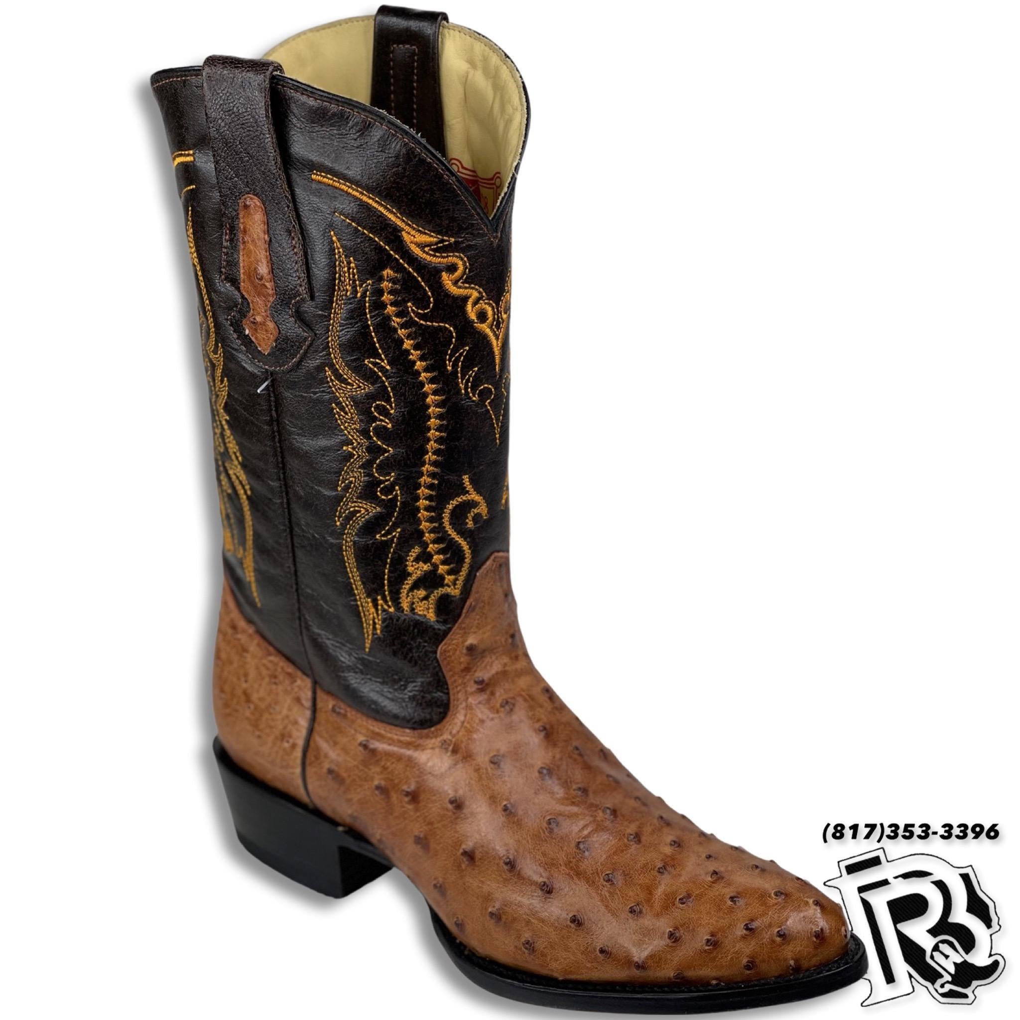 ORIGNAL OSTRISH COGNAC | MEN WESTERN COWBOY BOOTS ROUND TOE 2419