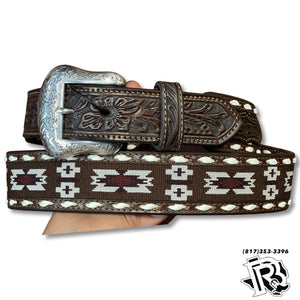 Aziel “ | MEN WESTERN BELT AZTEC WITH TOOLED LEATHER