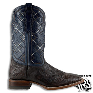 TOOLED LEATHER PRINT | BROWN MEN SQUARE TOE WESTERN COWBOY BOOTS