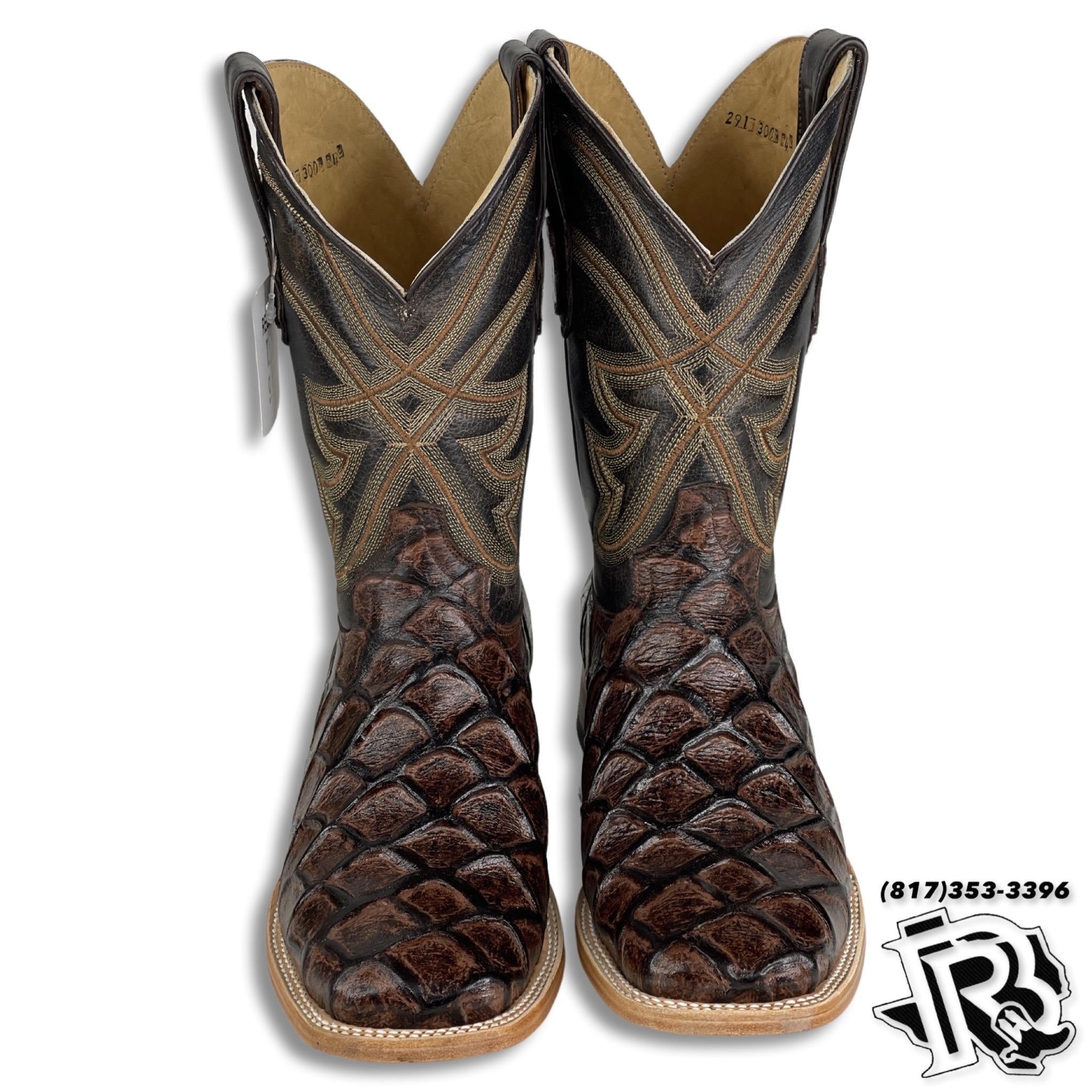 Men Boots | Brown Fish Print Boots Square Toe