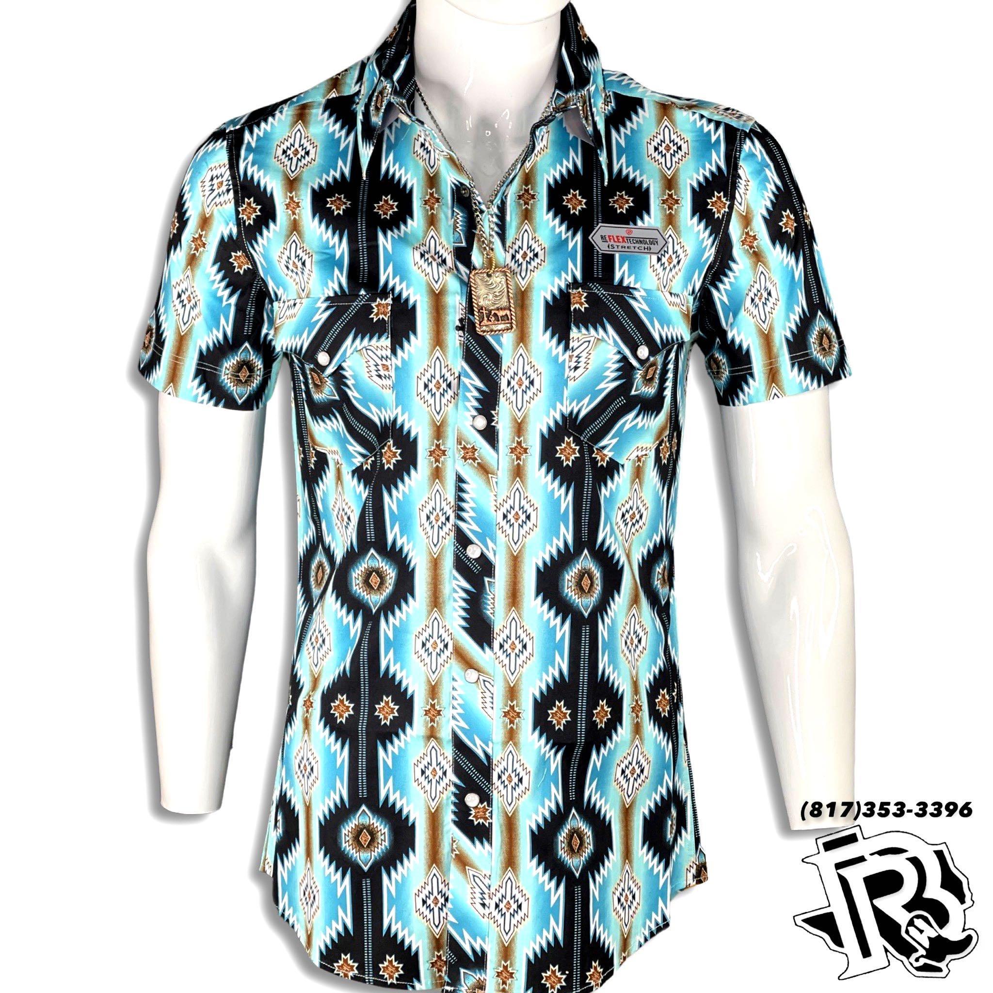 “ JOHN” | MENS ROCK AND ROLL SS SNAP TURQUOISE & DARK BLUE (B1S3332)