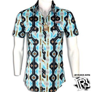 “ JOHN” | MENS ROCK AND ROLL SS SNAP TURQUOISE & DARK BLUE (B1S3332)