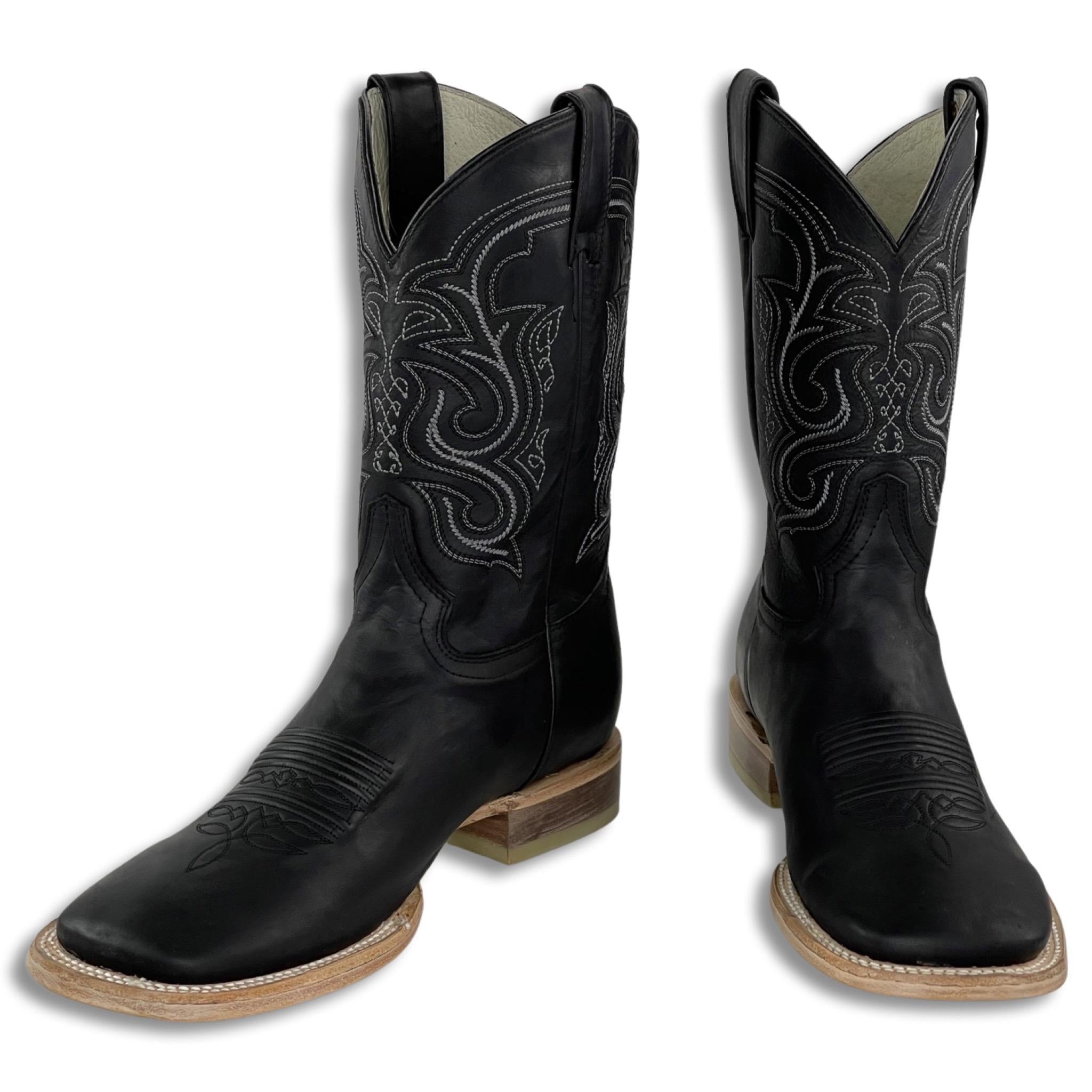 FLAT BLACK MEN SQUARE TOE WESTERN BOOTS Botas Rojero