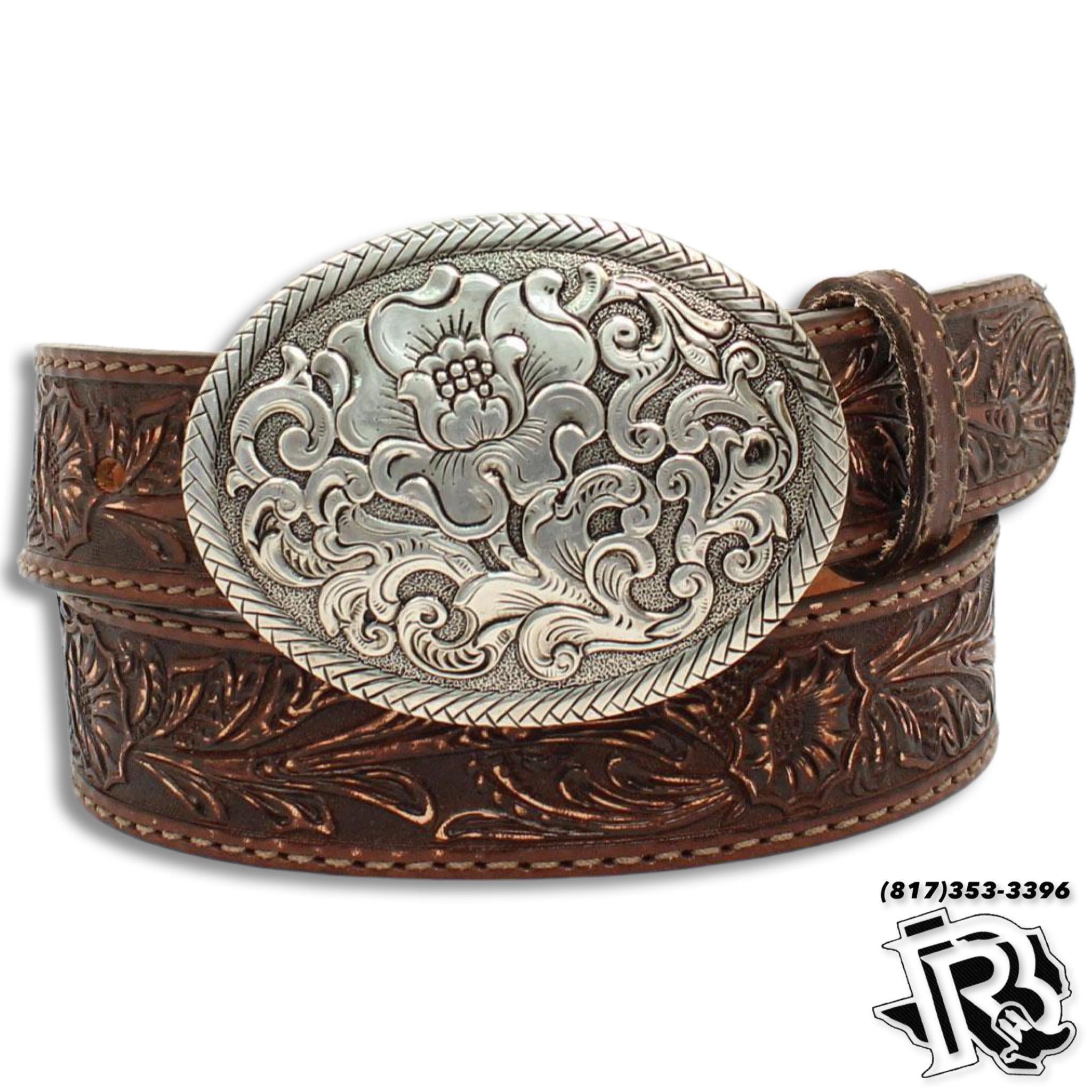 Nocona Women's Belle Forche Floral Embossed Belt - N3300002, Brown