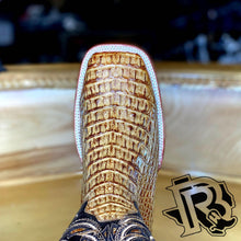 Load image into Gallery viewer, BR BOOTS : CAIMAN HORNBACK TAN SQUARE TOE BOOTS