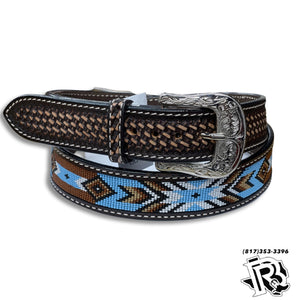 “ Adam “ | MEN WESTERN BELT AZTEC BLUE BROWN XH-1014