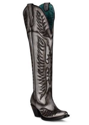 Women Corral Boots | Matte Silver Black Stitched A4213