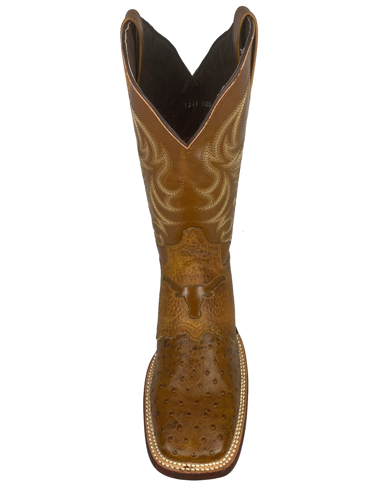 SQUARE TOE BOOT PRINT OSTRISH RUSTIC HONEY