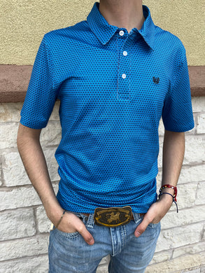 Mens short sleeve Geo button knit polo navy | PPMT51R0WC