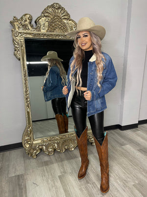 CINCH LADIES JACKET | DENIM TRUCKER SHERPA JACKET  - MAJ9878002