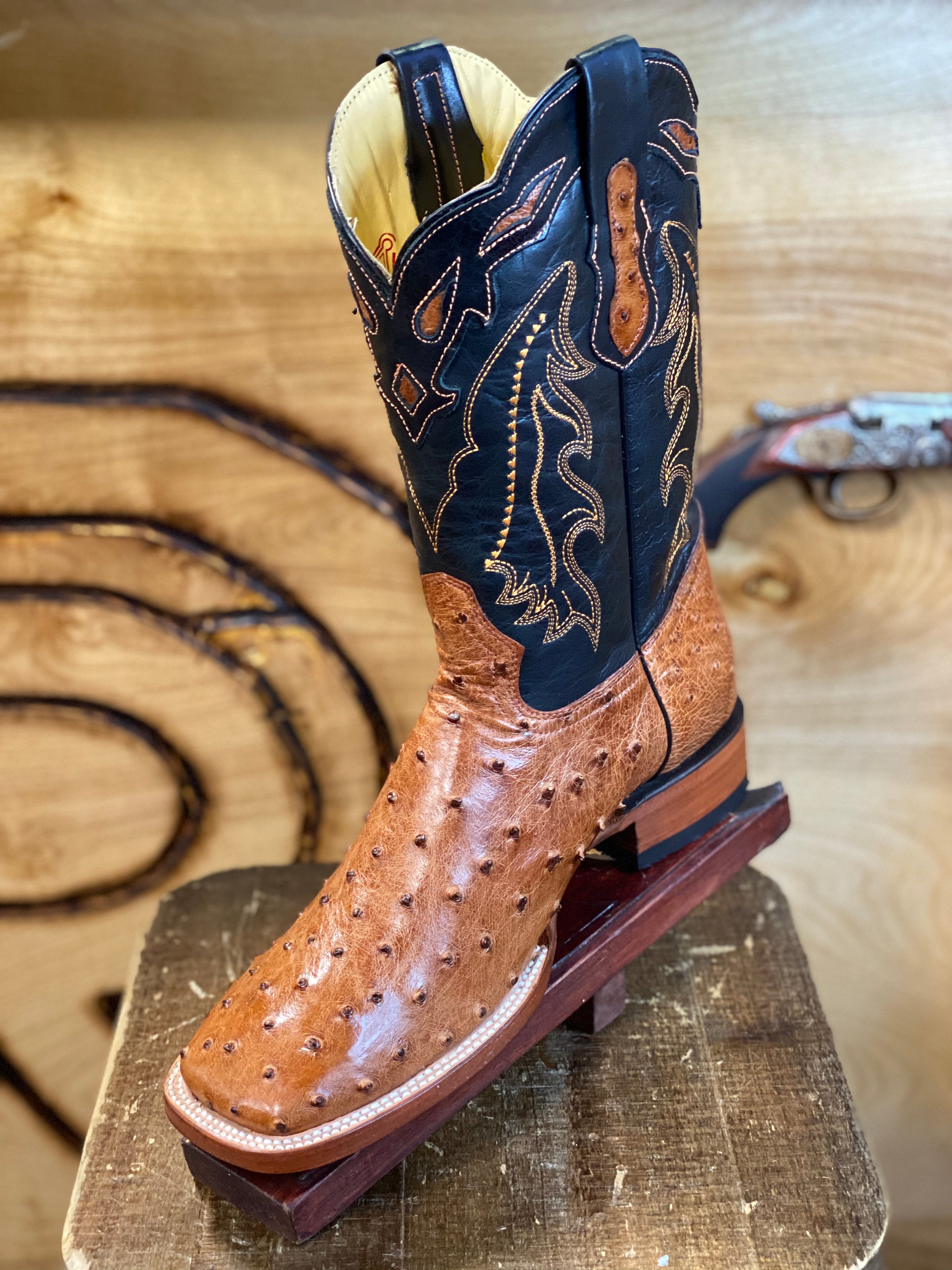 Ostrich skin square toe boots hot sale