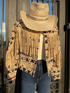 AZTEC PRINT FRINGE DENIM JACKET | RRWD92RZQB