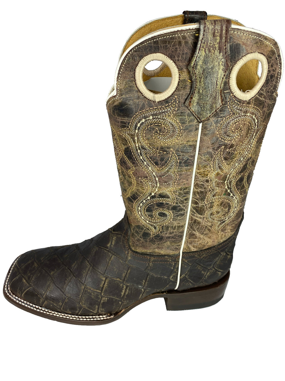 FISH BOOT DARK BROWN SQUARE TOE PRINT